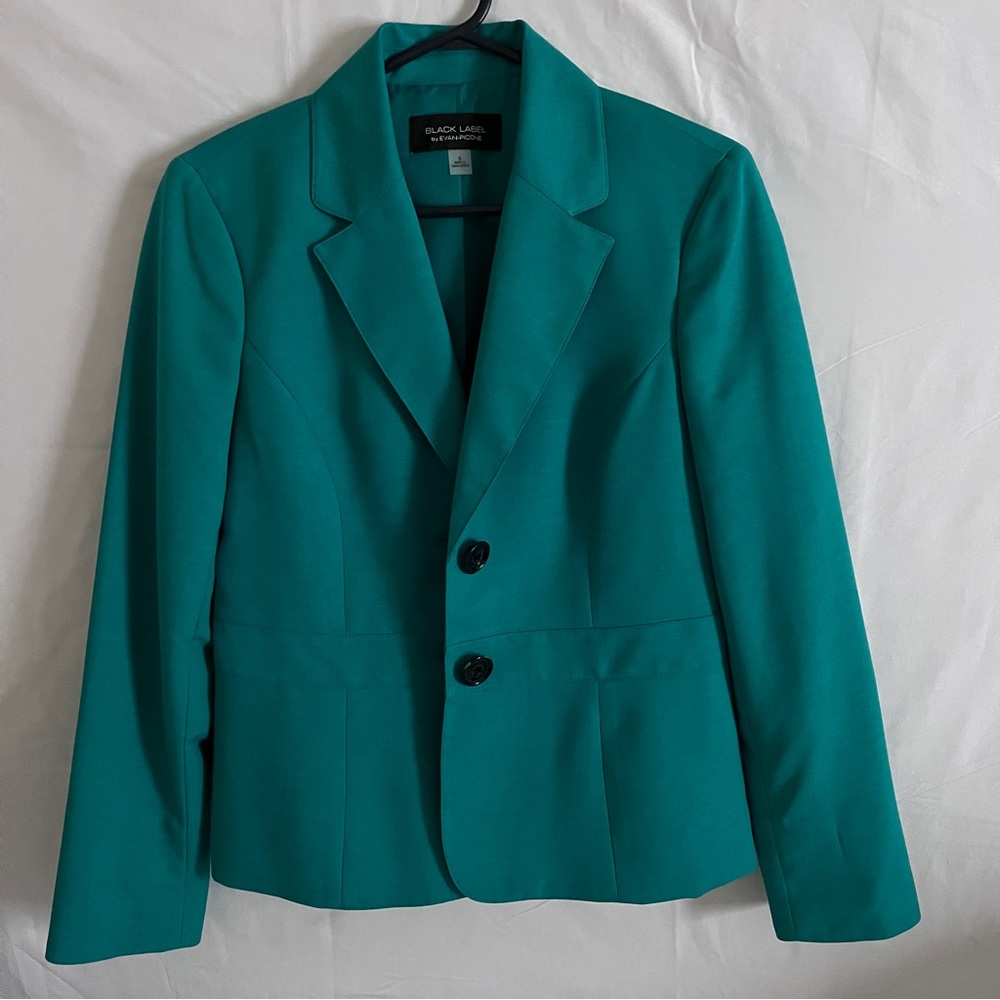 Black Label by Evan Picone Green Two Button Blazer Women Size 6